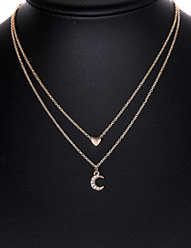 Fashion Gold Color Moon Pendant Decorated Double Layer Necklace