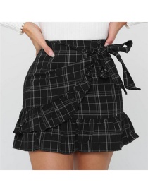 Fashion Black Grid Pattern Decorated Simple Skirt