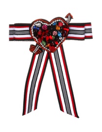 Elegant Red Heart Shape Decorated Bowknot Brooch