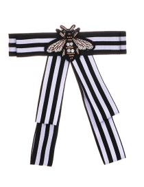 Elegant White Stripe Pattern Decorated Bowknot Brooch