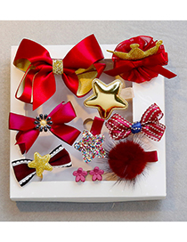 Fashion Gold Color+red Bowknot&star Shape Decorated Hair Clip (10 Pcs )