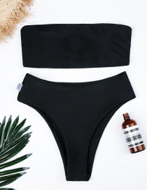 Sexy Black Pure Color Decorated Simple Swimwear(2pcs)