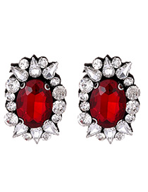 Fashion Red Oval Shape Design Earrings