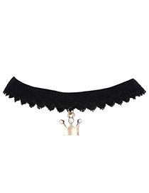 Fashion Black Crown Shape Decorated Necklace