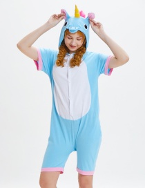 Lovely White+blue Horse Pattern Decorated One-piece Pajamas(for Adult)