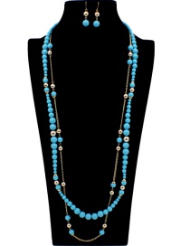 Fashion Blue Pearls Decorated Double Layer Jewelry Sets