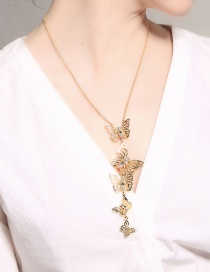 Fashion Gold Color Butterfly Pendant Decorated Long Necklace