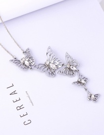 Fashion Silver Color Butterfly Pendant Decorated Long Necklace