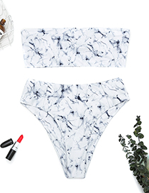 Fashion White Lines Pattern Decorated Strapless Bikini