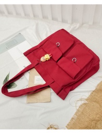Fashion Red Pure Color Decorated High-capacity Bag