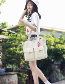 Fashion Beige Pure Color Decorated High-capacity Bag