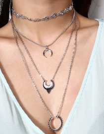 Fashion Silver Color Moon Shape Decorated Multi-layer Necklaces