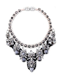 Trendy Black Pearls&diamond Decorated Double Layer Necklace