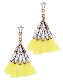 Fashion Yellow Waterdrop Shape Decorated Tassel Earrings