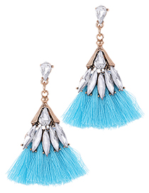 Fashion Blue Waterdrop Shape Decorated Tassel Earrings