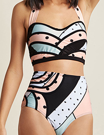 Sexy Multi-color Stripe Pattern Decorated Off-the-shoulder Swimwear(2pcs)