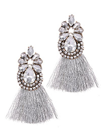 Fashion White Waterdrop Shape Decorated Tassel Earrings