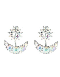 Fashion Silver Color Full Diamond Decorated Moon Shape Earrings