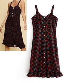 Vintage Black Spot Pattern Decorated Dress