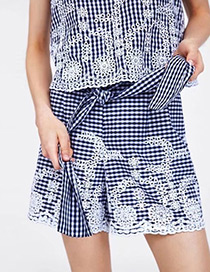 Fashion Blue Grid Pattern Decorated Shorts