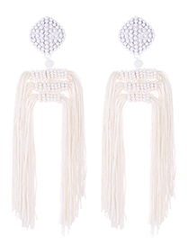 Fashion White Tassel Decorated Earrings