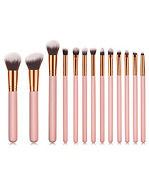 Fashion Pink+brown Round Shape Decorated Makeup Brush (13 Pcs )