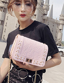 Fashion Pink Rivet Decorated Shoulder Bag