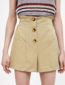 Fashion Khaki Button Decorated Shorts