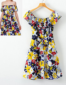 Fashion Multi-color Flower Pattern Decorated Dress