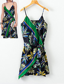 Fashion Green Leaf Pattern Decorated Dress