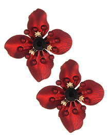 Fashion Claret Red Flower Shape Decorated Earrings
