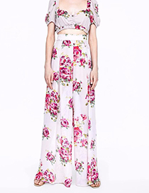 Fashion Pink Flower Pattern Decorated Trousers