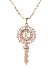 fashion Gold Color Key Shape Decorated Letter K Necklace
