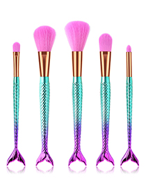 Fashion Pink+purple Mermaid Shape Decorated Makeup Brush (5 Pcs )