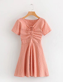 Sweet Red Grid Pattern Decorated Dress