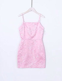 Fashion Pink Embroidery Flower Decorated Dress