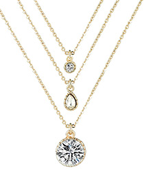 Elegant Gold Color Diamond Decorated Multi-layer Necklace