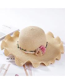 Fashion Beige Flowers Decorated Sunscreen Beach Hat