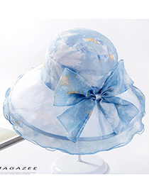 Fashion Blue Bowknot Decorated Wave Shape Sunscreen Hat