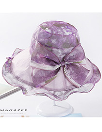 Fashion Purple Bowknot Decorated Wave Shape Sunscreen Hat