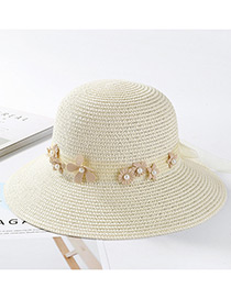 Fashion Milky White Flowers Decorated Pure Color Sunscreen Hat