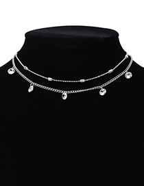 Elegant Silver Color Diamond Decorated Double Layer Necklace