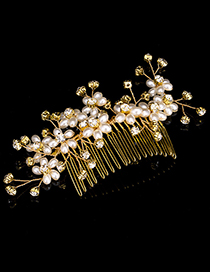 Elegant Gold Color Diamond&pearls Decorated Simple Hair Comb