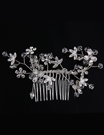 Elegant Silver Color Full Diamond Design Flower Shape Hair Comb