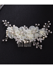 Elegant Beige Flowers&diamond Decorated Hair Comb