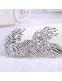 Elegant Silver Color Full Diamond Design Leaf Shape Hair Comb