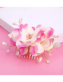 Elegant Pink Leaf&flowers Decorated Hair Comb
