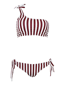 Sexy Red Stripe Pattern Design One-shoulder Swimsuit