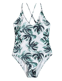 Sexy Green Leaf Pattern Decorated One-piece Swimsuit