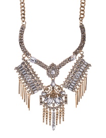 Fashion Gold Color Full Diamond Decorated Tassel Necklace